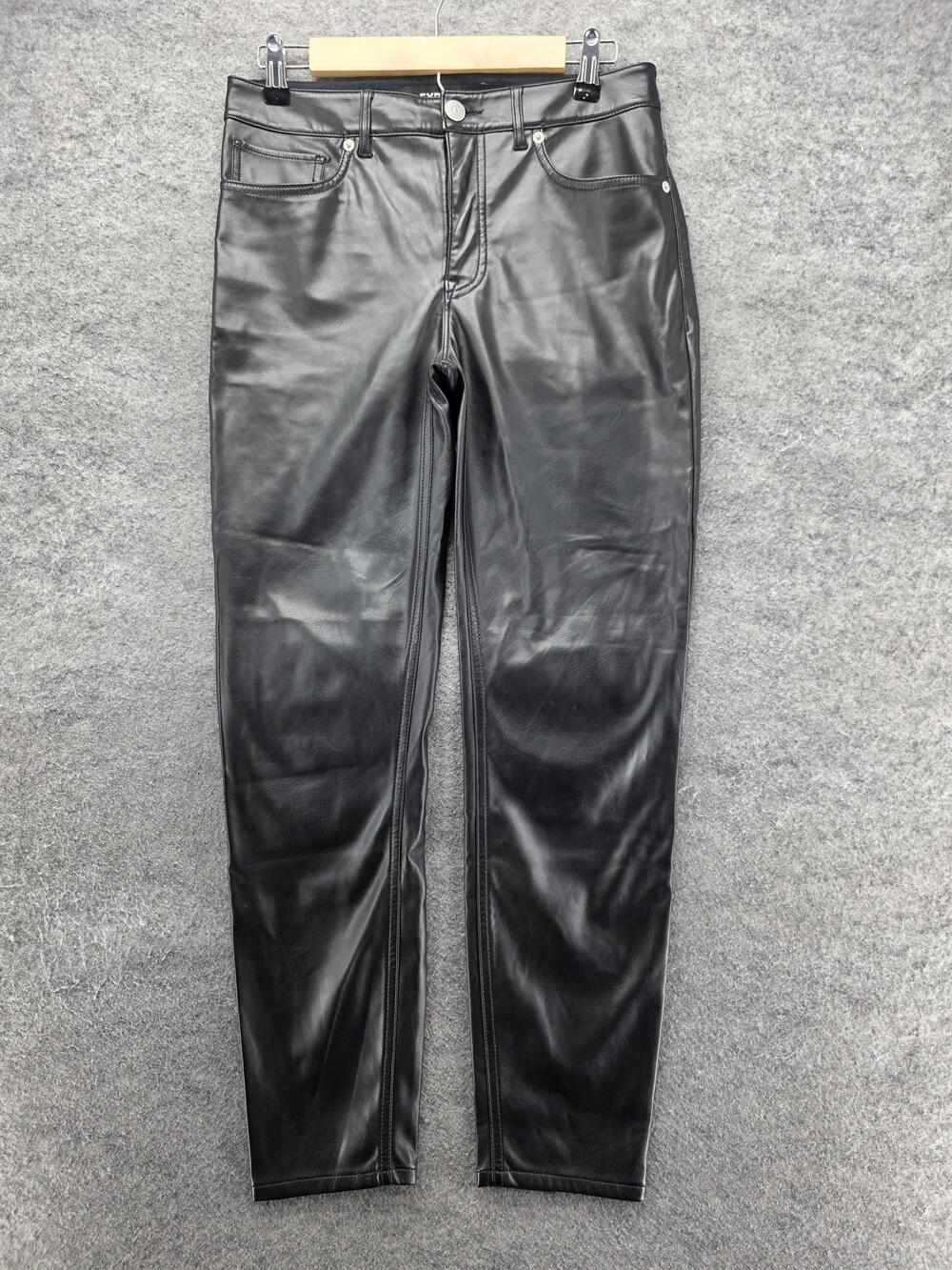 Express Leggings Womens 4R Black Ankle High Rise Polyurethane Fleece Pockets